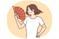 Woman suffer from heatstroke use hand fan