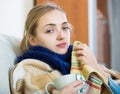 Young woman suffering of cold and having stuffy nose Royalty Free Stock Photo