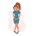 Young woman suffering from desire to pee. Girls wants to use the toilet. Standing on the abstract background. Flat vector