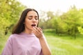 Young woman suffering from seasonal allergy, space for text Royalty Free Stock Photo