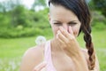 Young woman suffering spring pollen allergy