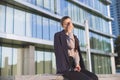 Young woman in suit suffer from stressful work