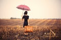 Young woman with suitcase and umbrella Royalty Free Stock Photo