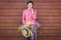 Young woman in a summer cardigan and hat Royalty Free Stock Photo