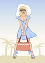 Young woman in summer dress ready for a beach vacation Royalty Free Stock Photo