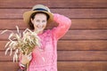 Young woman in a summer knitted pink cardiga Royalty Free Stock Photo