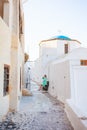 Young girl in Pyrgos village on Santorini island Royalty Free Stock Photo