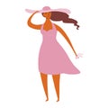 Young woman in sun dress, hat cute cartoon character illustration. Royalty Free Stock Photo