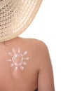 Young woman with sun-shaped sun cream Royalty Free Stock Photo