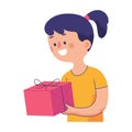 A young happy woman get a gift box