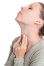 Young woman sweeping the laryngeal, laryngitis, goiter or hypothyreosis Royalty Free Stock Photo