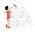 Young woman tidying up the office illustration