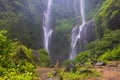 A young woman in swimming suit in front of Sekumpul Waterfall in Bali Island Royalty Free Stock Photo