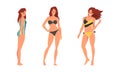 Young Woman in Swimsuit Having Slim Body Standing and Posing Vector Set Royalty Free Stock Photo