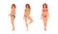 Young Woman in Swimsuit Having Slim Body Standing and Posing Vector Set Royalty Free Stock Photo