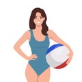 Young woman in swimsuit holding beach ball Royalty Free Stock Photo