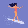 Young woman in swimsuit surfing on longboard Royalty Free Stock Photo