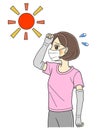 A young woman with a face mask suffering from summer heat