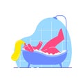 Young Woman Taking Bath Flat Vector Illustration