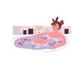 Young woman taking bath with rose petals.