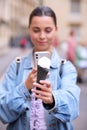 Young Woman Taking Photo Of Ice Cream Cone With Mobile Phone To Post On Social Media Royalty Free Stock Photo