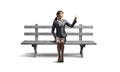 Young woman taking selfie photo on wooden bench Royalty Free Stock Photo