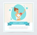Young woman taking shower, daily routine hygiene procedure, happy family banner flat vector ilustration, element for Royalty Free Stock Photo