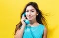 Young woman talking on old fashion phone Royalty Free Stock Photo