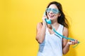 Young woman talking on old fashion phone Royalty Free Stock Photo