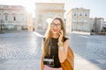 Woman traveling in Montpellier city, France Royalty Free Stock Photo