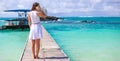 Young woman talking on phone during tropical beach Royalty Free Stock Photo