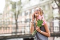 Woman with bicycle in Amsterdam city Royalty Free Stock Photo