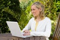 Young Woman Girl Outside Using Laptop Computer Royalty Free Stock Photo