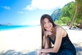 Young woman or teen girl on Hawaiian beach, smiling Royalty Free Stock Photo