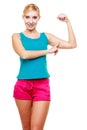 Young woman teen girl showing her muscles Royalty Free Stock Photo