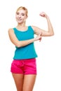 Young woman teen girl showing her muscles Royalty Free Stock Photo