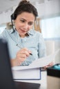 young woman telephone operator agent with headset working in office Royalty Free Stock Photo