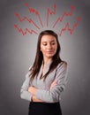 Young woman thinking with arrows overhead