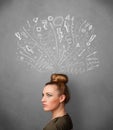 Young woman thinking with sketched arrows above her head Royalty Free Stock Photo