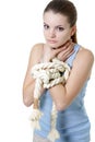 Young woman with tied up hands Royalty Free Stock Photo