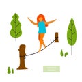 Young woman tightrope walker in the park isolated vector