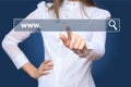 Young woman touching web browser address bar with www sign Royalty Free Stock Photo