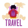 Young woman tourist with backpack traveling during holiday trip. flat cartoon characters.