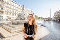 Woman traveling in Montpellier city, France Royalty Free Stock Photo