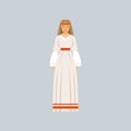 Young woman in traditional Slavic or pagan costume, representative of religious confession vector Illustration