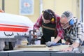 Young woman trainee in carpentry workshop Royalty Free Stock Photo