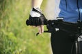 Young woman training on mountain bike and cycling in park Royalty Free Stock Photo