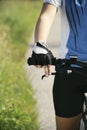 Young woman training on mountain bike and cycling in park Royalty Free Stock Photo