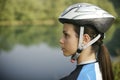 Young woman training on mountain bike and cycling in park Royalty Free Stock Photo