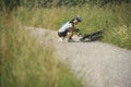 Young woman training on mountain bike and cycling in park Royalty Free Stock Photo